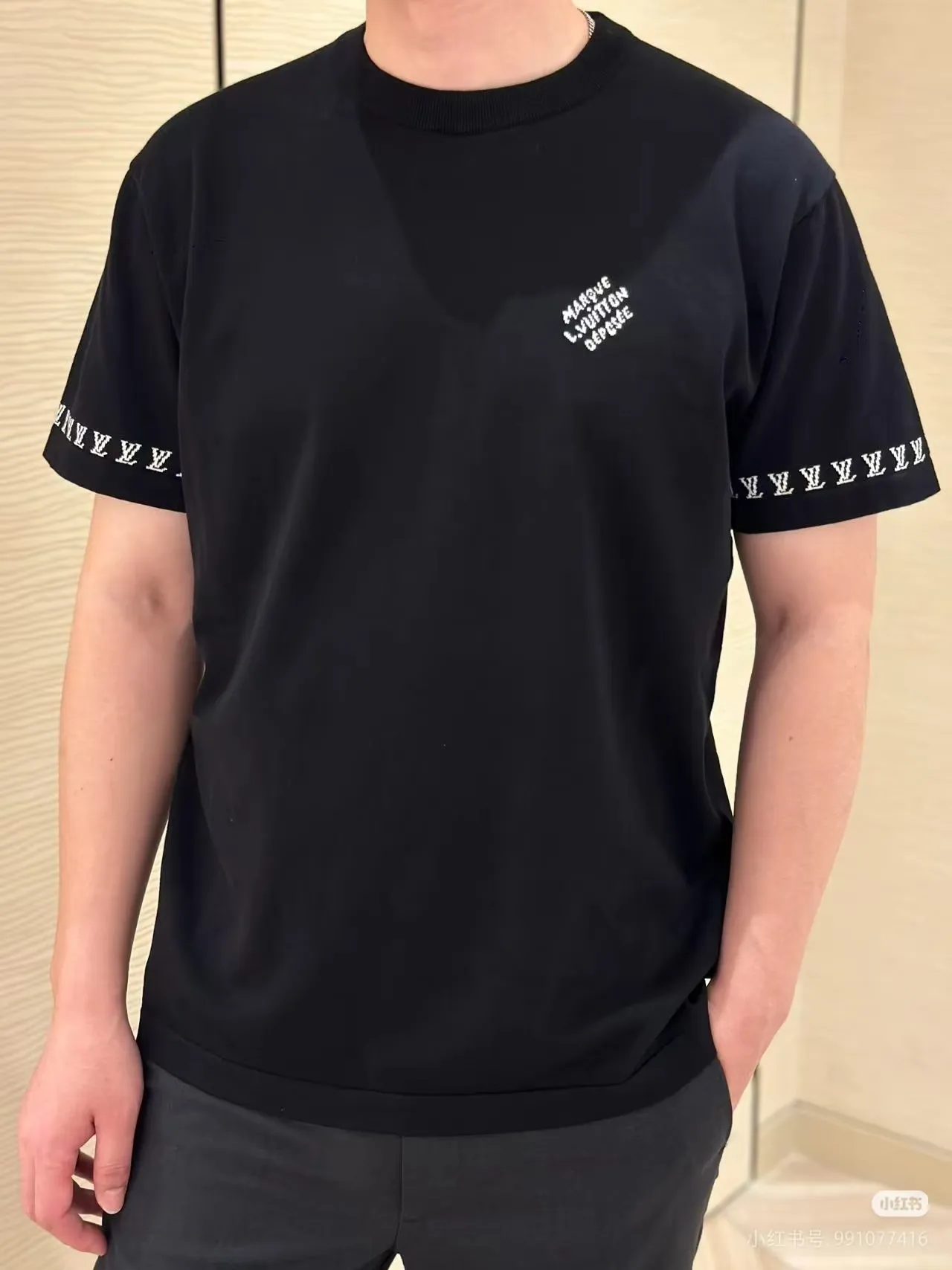 Louis Vuitton/Louis Vuitton cuff logo small letters jacquard knitted short sleeves